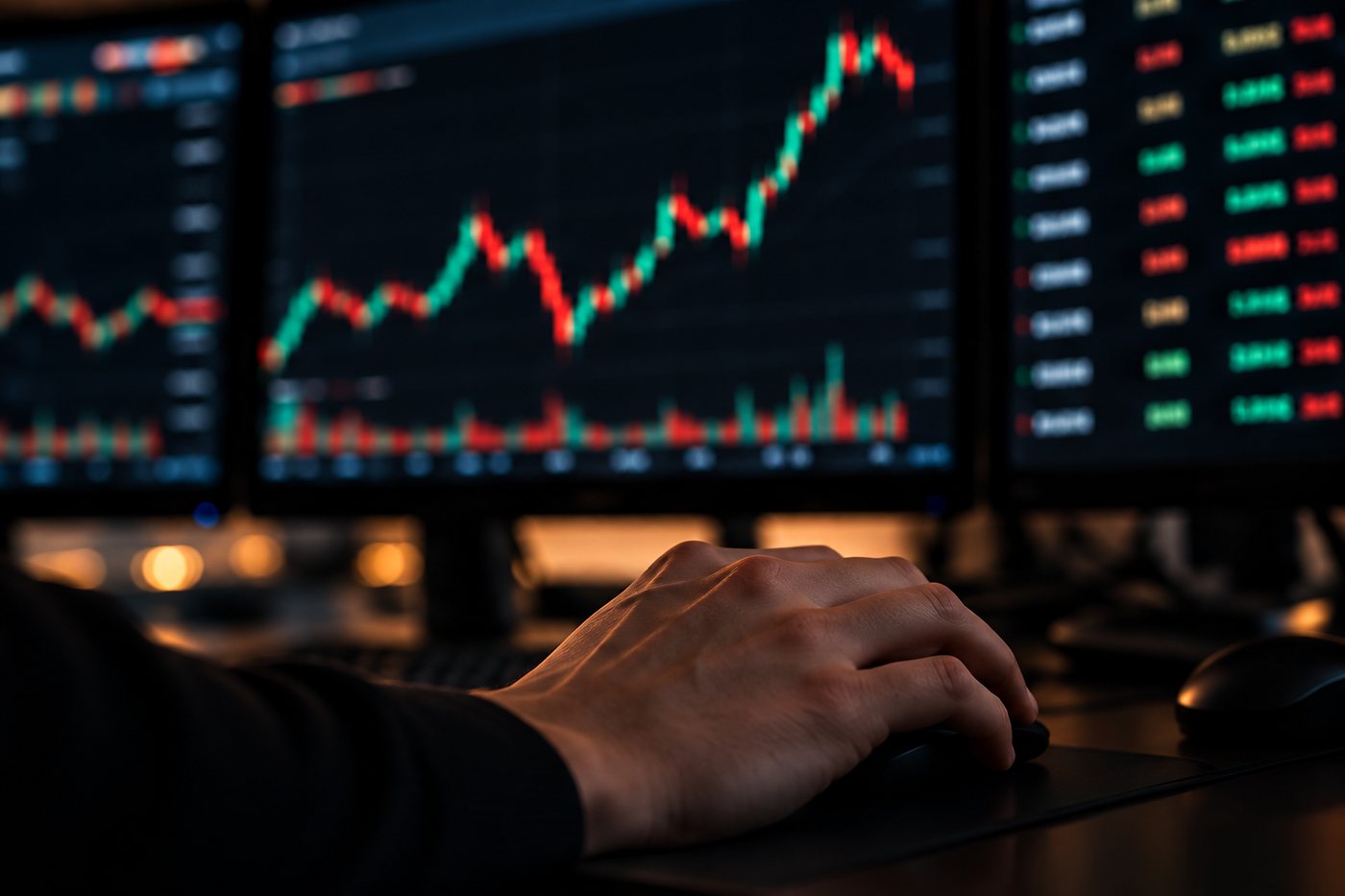 Arbeitsplatz mit Trading-Charts im Finanzcode Test
